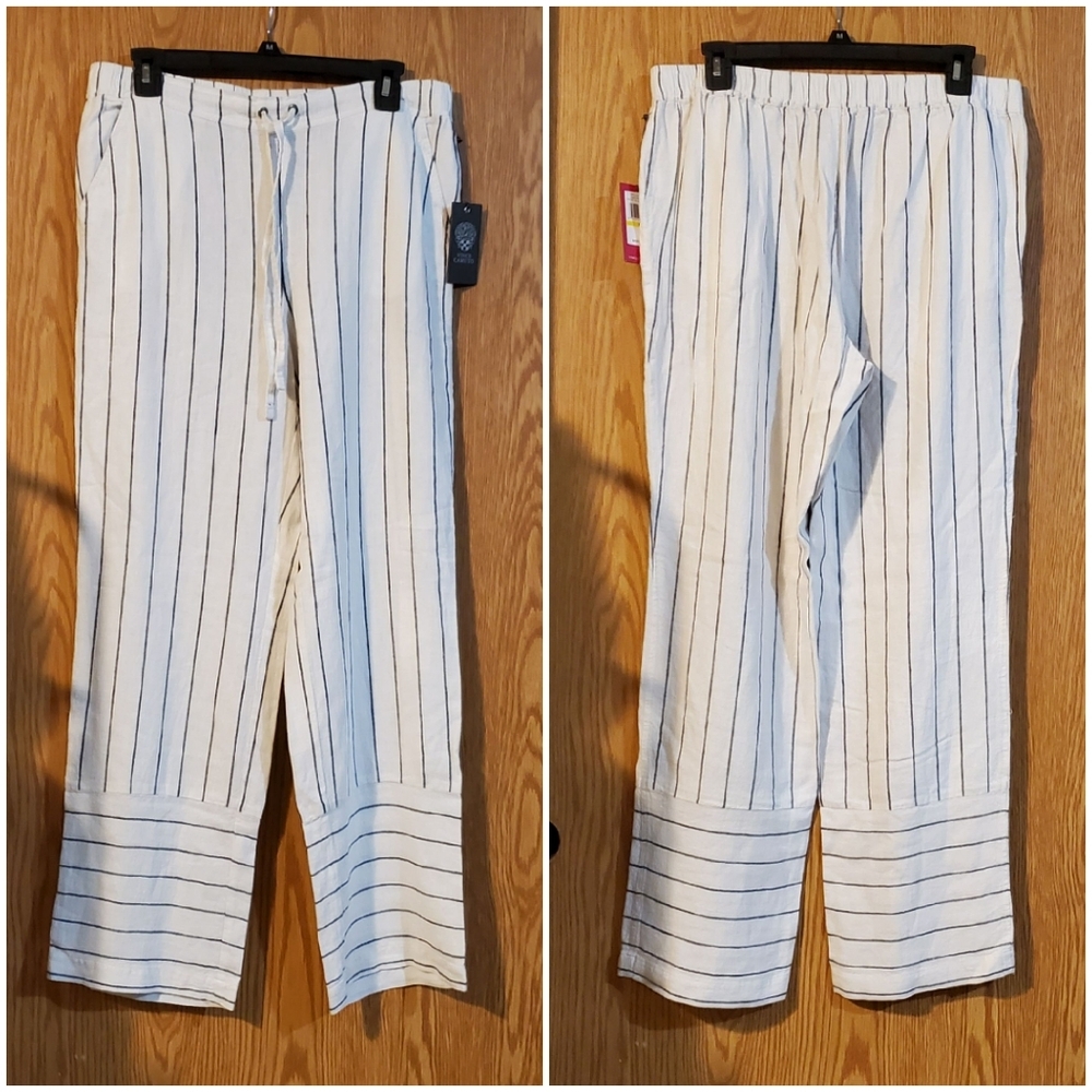 Vince Camuto linen blend striped pull on pants size M